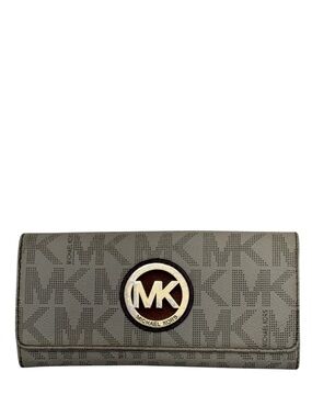 MICHAEL KORS - WHITE GRAY PVC LEATHER FULTON CONTINENTAL LONG BIFOLD SNAP WALLET